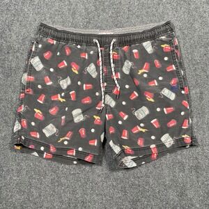 Party Pants Mens Large Swim Trunks‎ Shorts Black Red Cup Print Elastic Waist